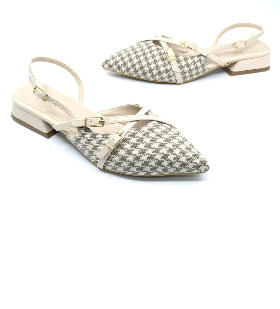 Toka Detaylı Kısa Topuklu Arkası Açık Kadın Babet Ayakkabı