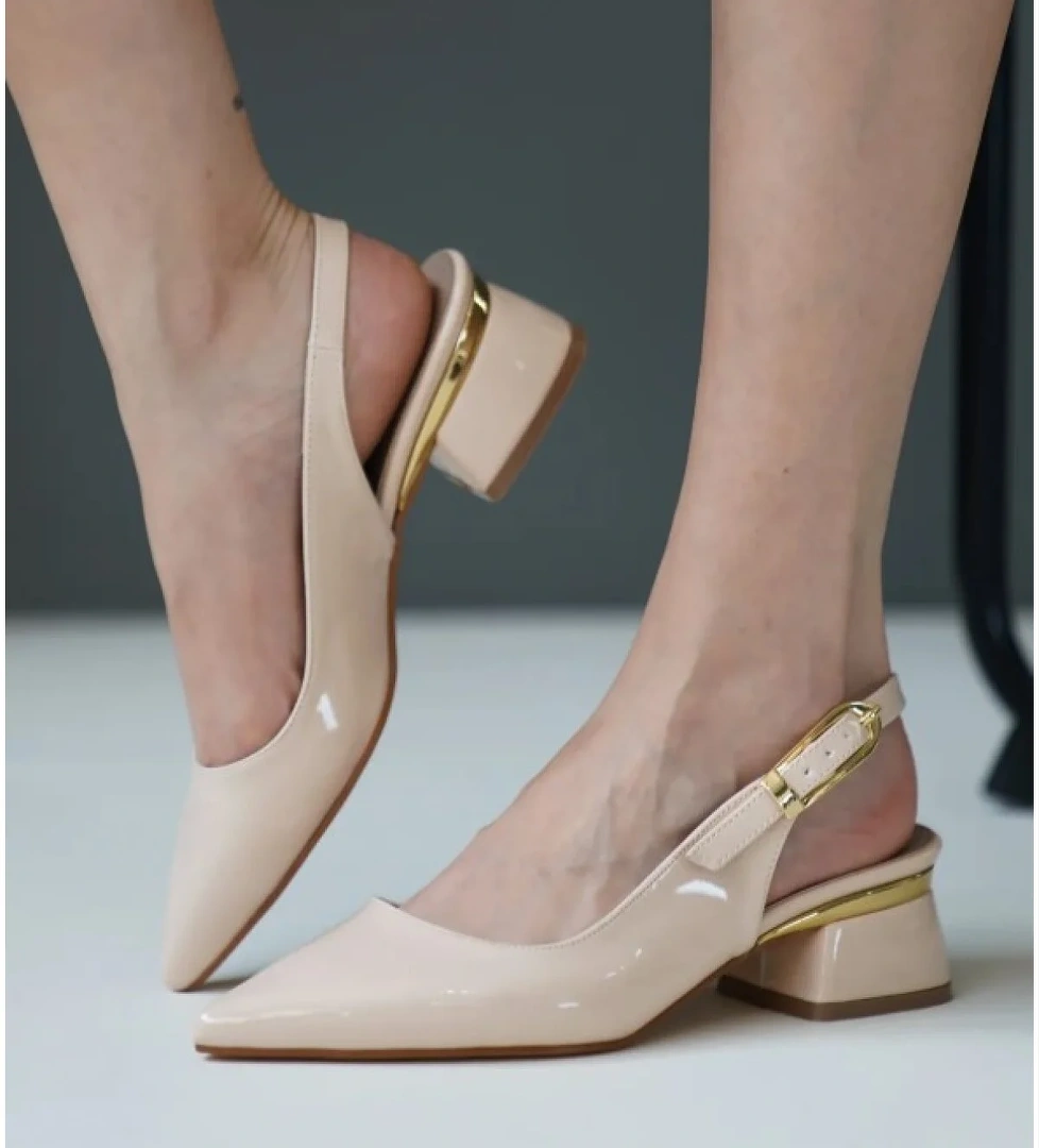 Toka Detaylı Topuklu Arkası Açık Klasik Kadın Topuklu Ayakkabı Ayakkabı