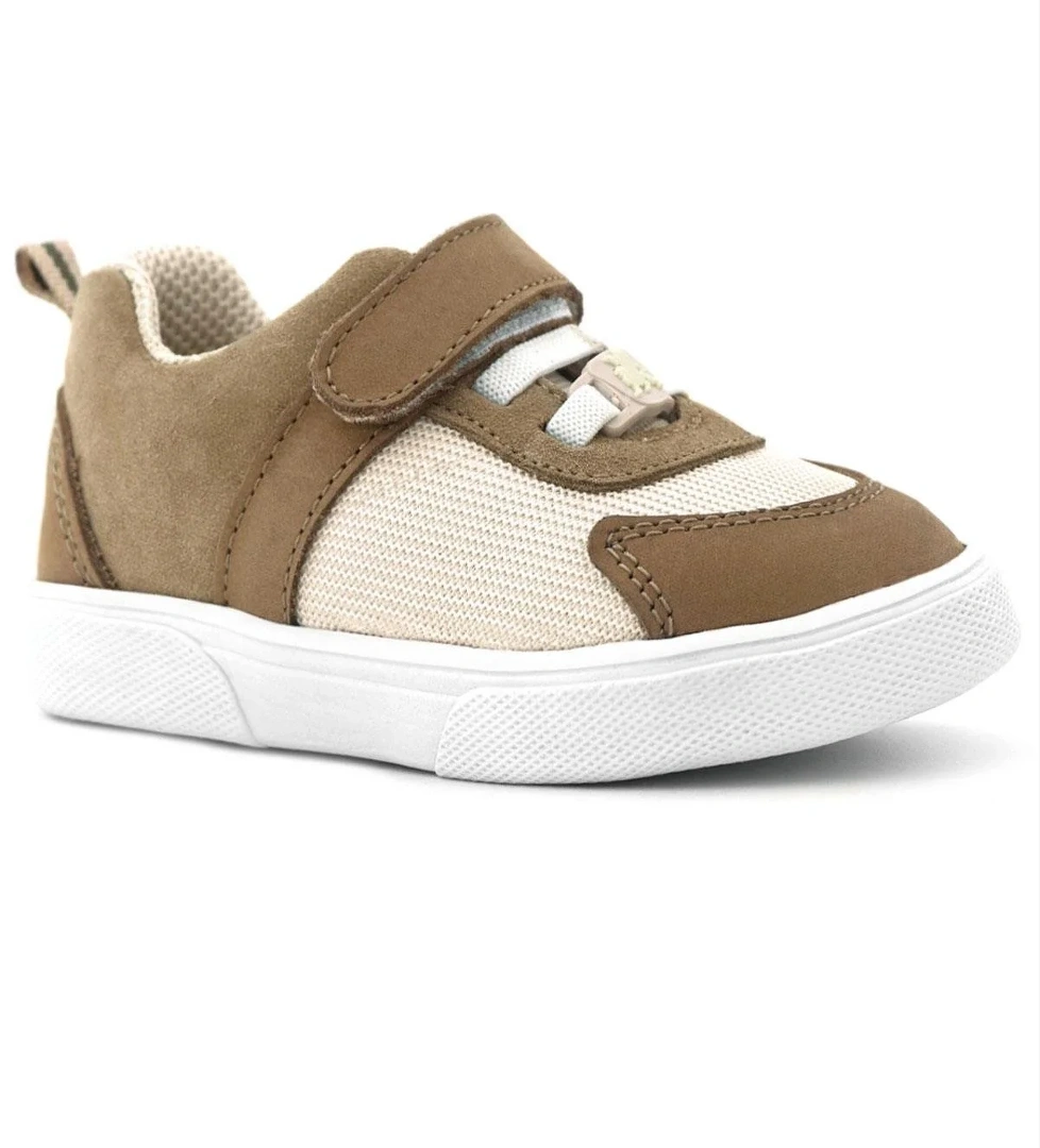 Hakiki Deri Krem Kum Rengi Cırtlı Bebek Ayakkabı - Görsel 1