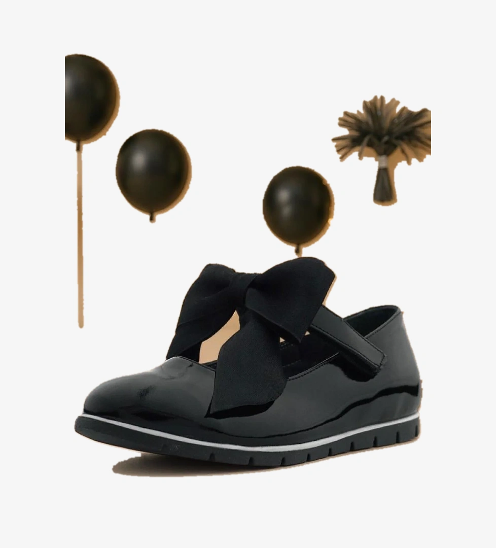 Rakerplus Hakiki Deri Siyah Rugan Siyah Kurdeleli Kız Çocuk Babet model görseli