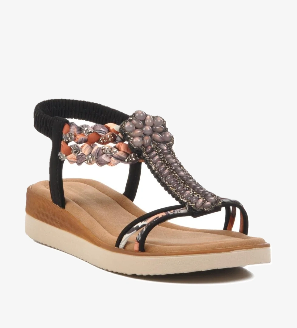 358131 Z Kadın Taşlı Siyah Sandalet