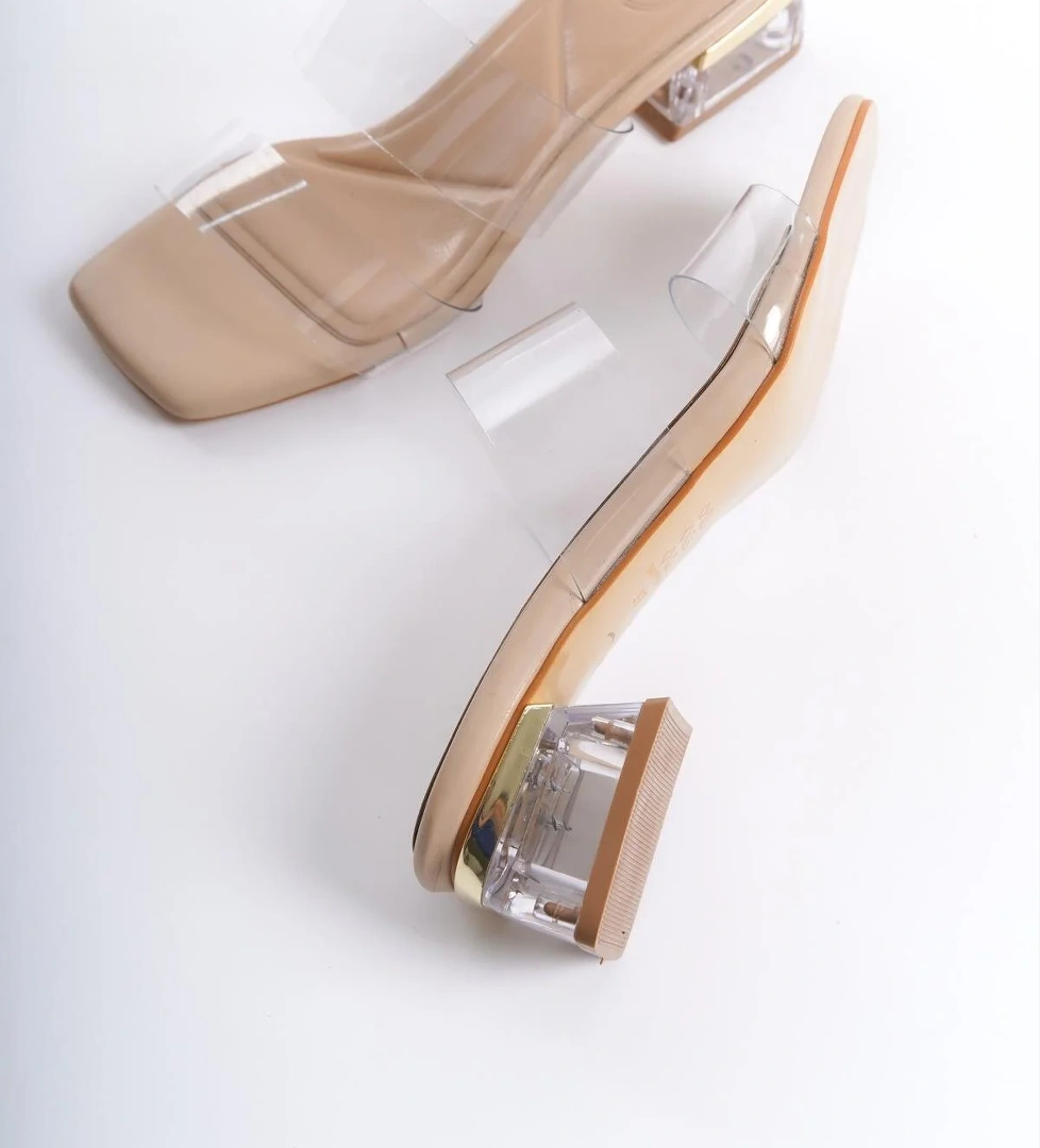 Asef Ten Nut Kısa Topuklu Şeffaf Terlik - Görsel 1