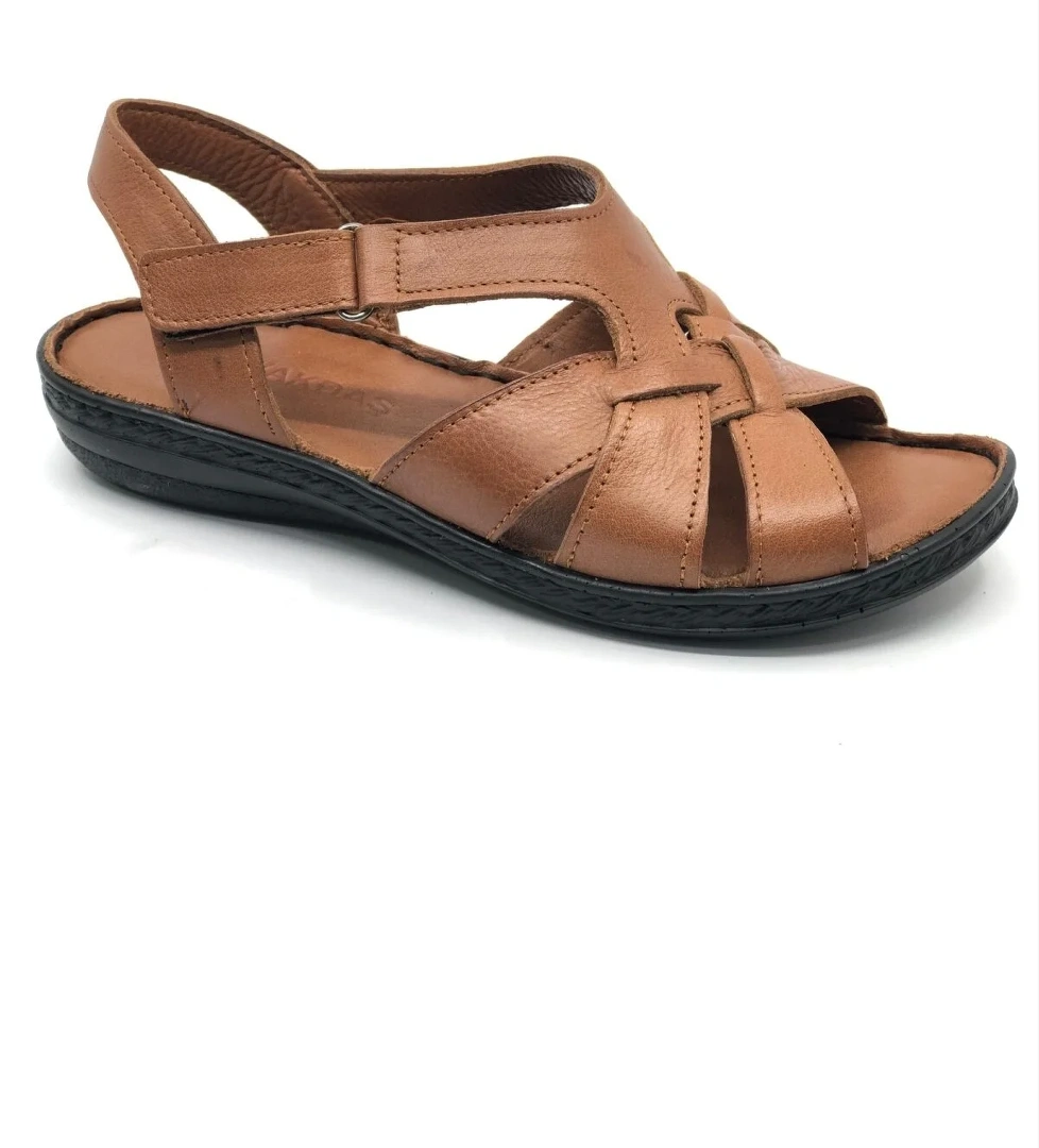 %100 Hakiki Deri Tam Ortapedik Fus Pedli Taban Kadın Sandalet - Görsel 1