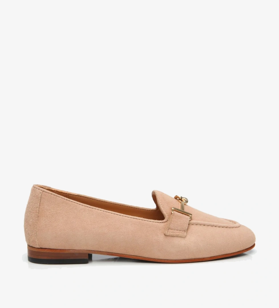 Kadın Süet Deri Bej Tokalı Klasik Loafer - Görsel 1