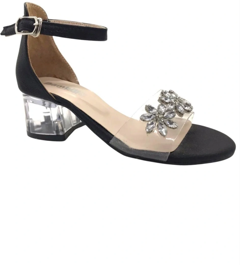 Ellaboni Genç Kız Çocuk Bilekten Bağlamalı Şeffaf Taş Detaylı Topuklu Abiye Ayakkabı model görseli