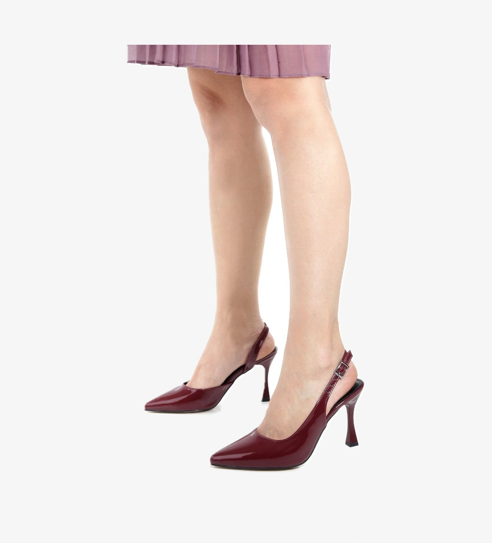 Konnyy Bordo Rugan Stiletto Yanı Açık Topuklu Ayakkabı
