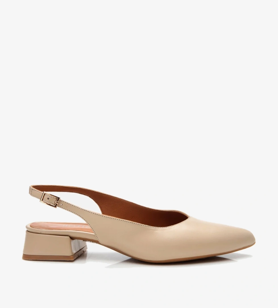 Kadın Deri Bej Arkası Açık Babet