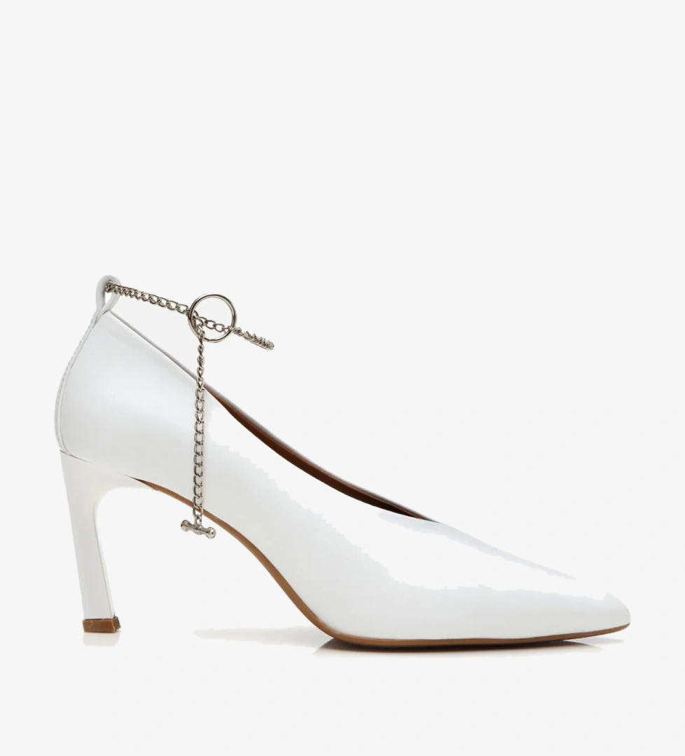 Kadın Deri Ekru Zincir Detaylı Stiletto