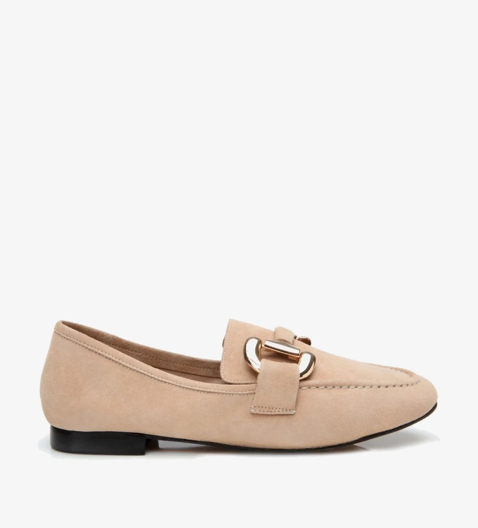 Kadın Süet Deri Bej Tokalı Günlük Loafer