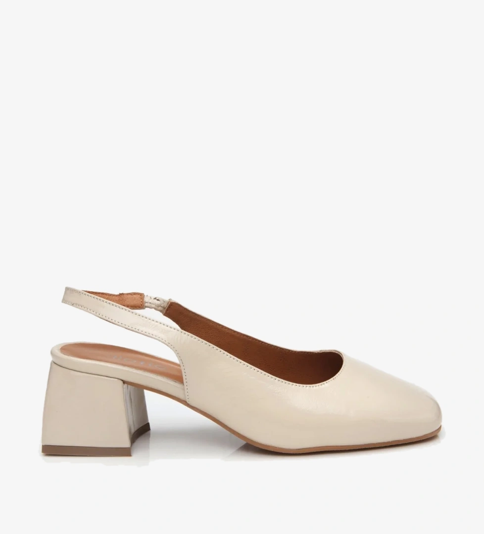 Kadın Deri Bej Arkası Açık Kalın Topuklu Ayakkabı