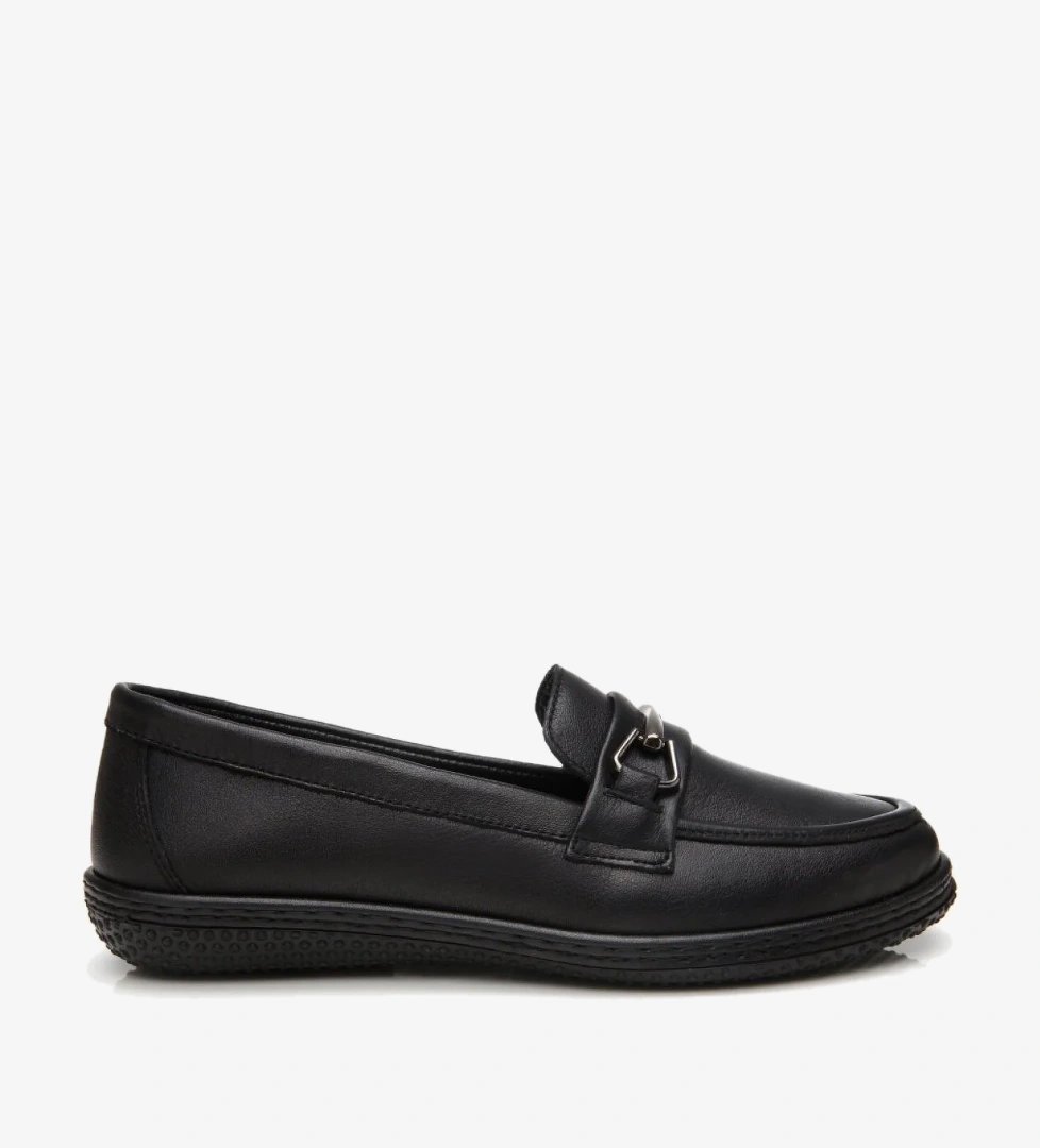 Kadın Deri Siyah Tokalı Günlük Loafer - Görsel 1