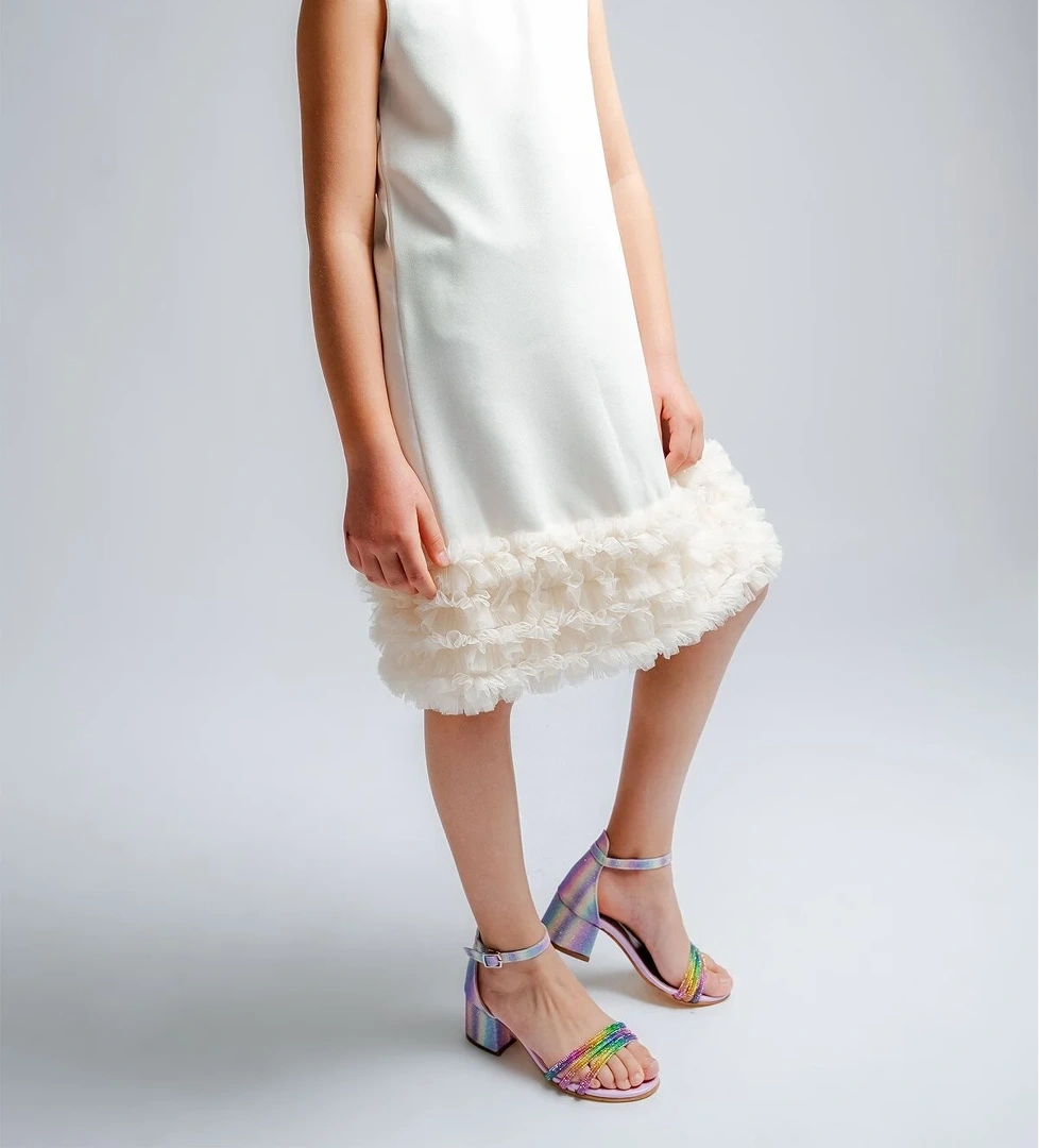 Kız Çocuk Gökkuşağı Taşlı Topuklu Abiye Ayakkabı