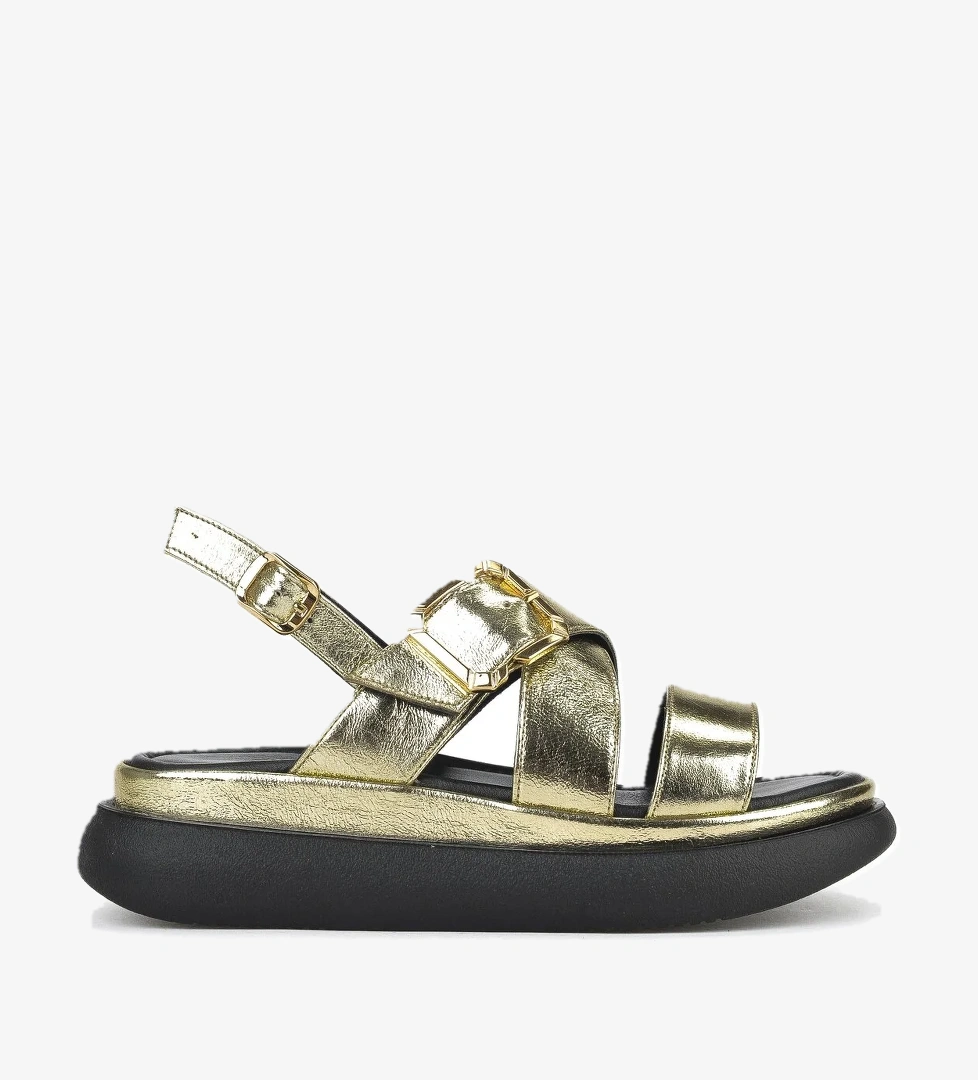 Kadın Hakiki Deri Topuklu Sandalet 151992Z302 Altın