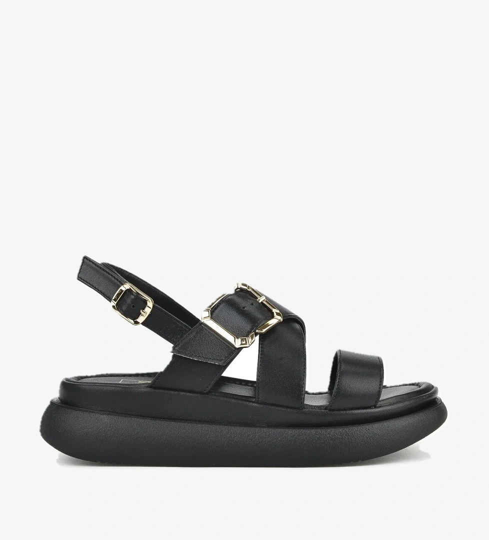 Kadın Hakiki Deri Topuklu Sandalet 151992Z302 Siyah