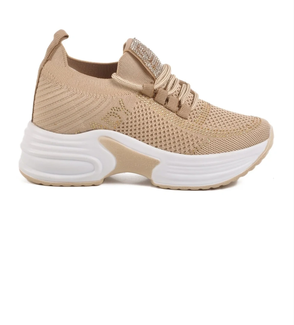 Bej Triko Kalın Taban Kadın Sneaker Lady 5002 Z