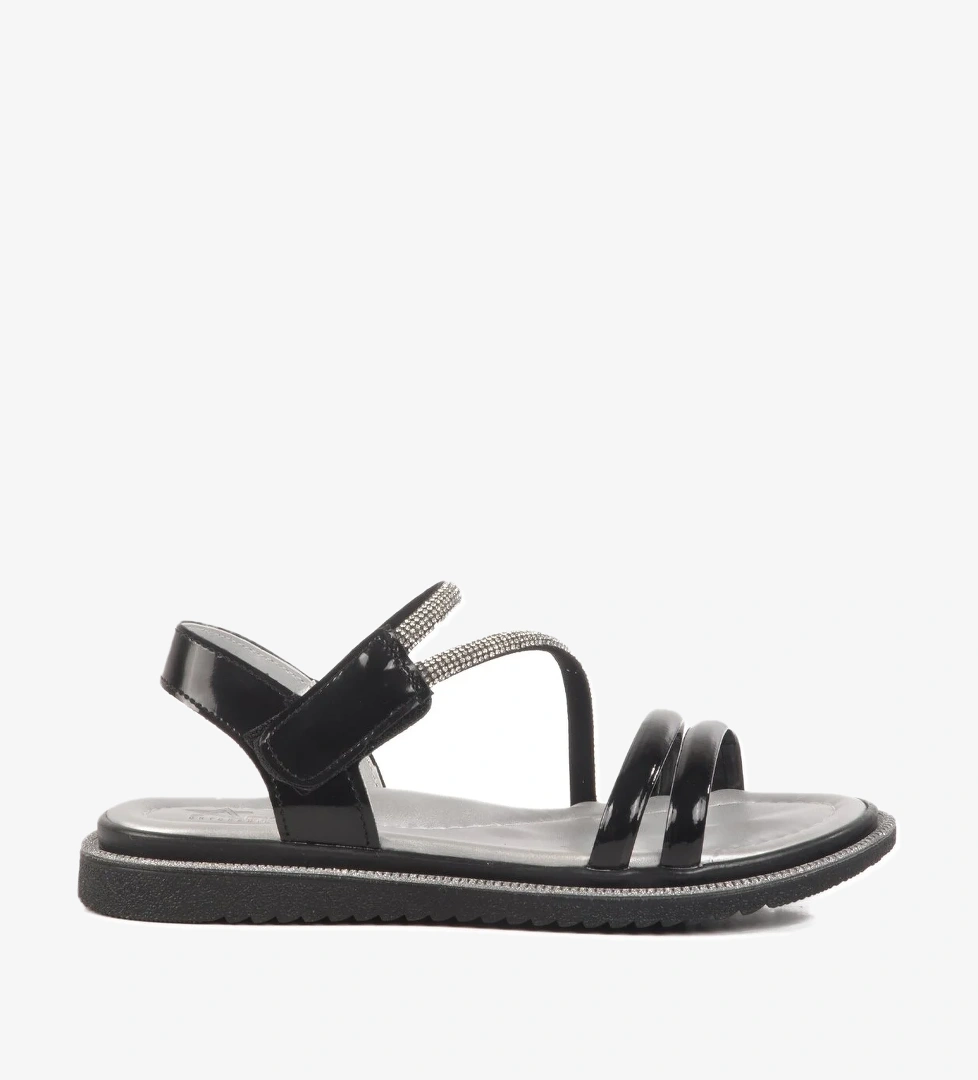 Siyah Rugan Cırtlı Ortopedik Kız Çocuk Sandalet 25T103 F