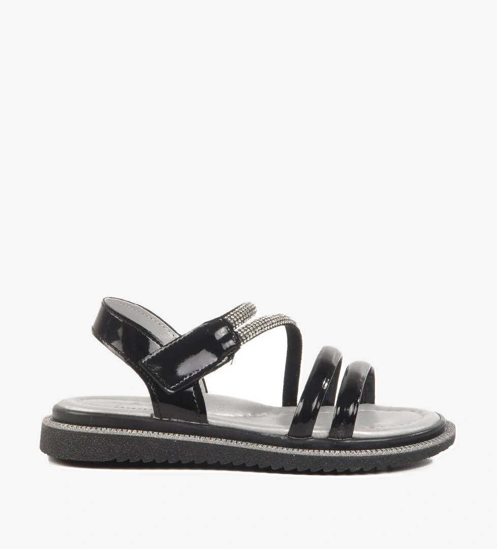 Siyah Rugan Cırtlı Ortopedik Kız Çocuk Sandalet 25T103 P