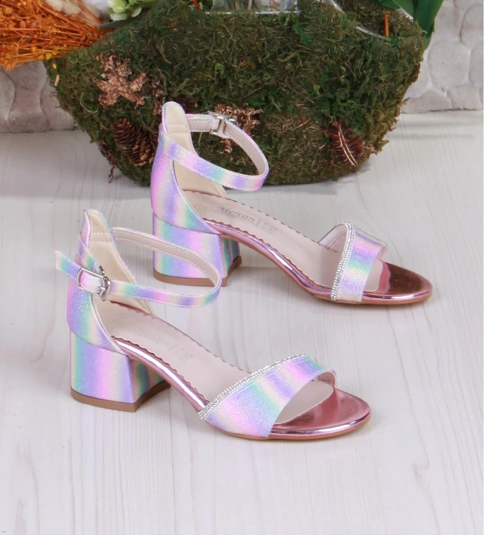 352090 Taşlı Detaylı Topuklu Kız Çocuk Abiye Ayakkabı - Görsel 1