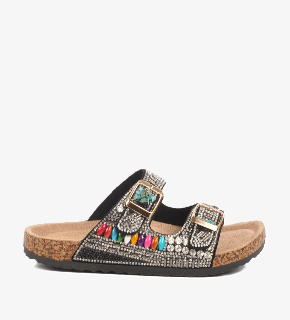 Siyah Taş İşlemeli Kız Çocuk Terlik 25Y106-6 F