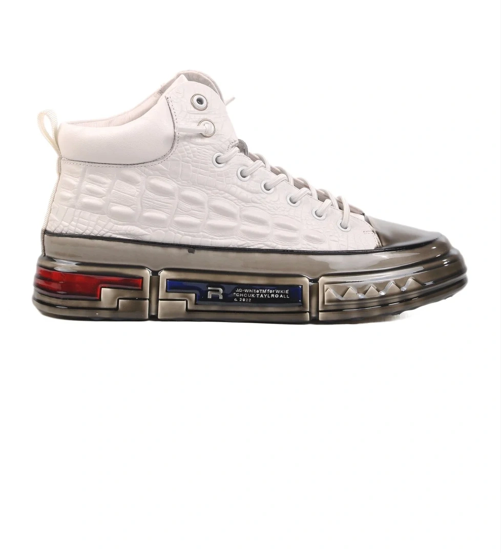 Beyaz Hakiki Deri Bilek Boy Erkek Sneaker 24K510-4 M