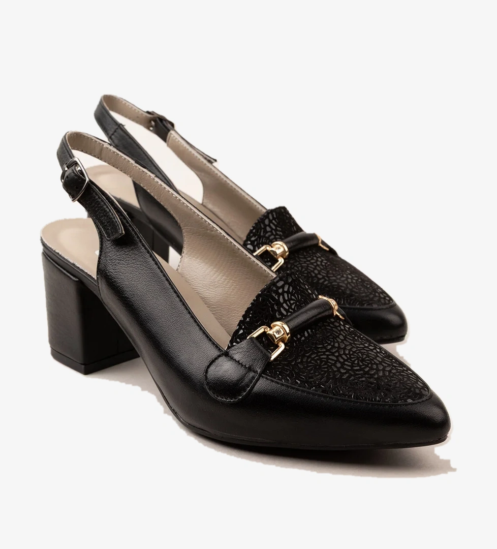 Gondol Kadın Hakiki Deri Şık Toka Detaylı Sivri Burunlu Topuklu Ayakkabı vdt.233