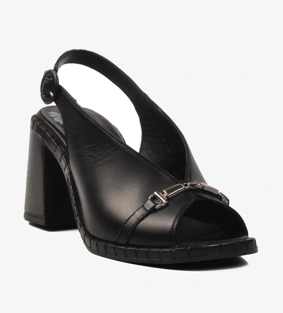 Venüs Bej Siyah Hakiki Deri Kadın Topuklu Sandalet 2511902y Z model görseli