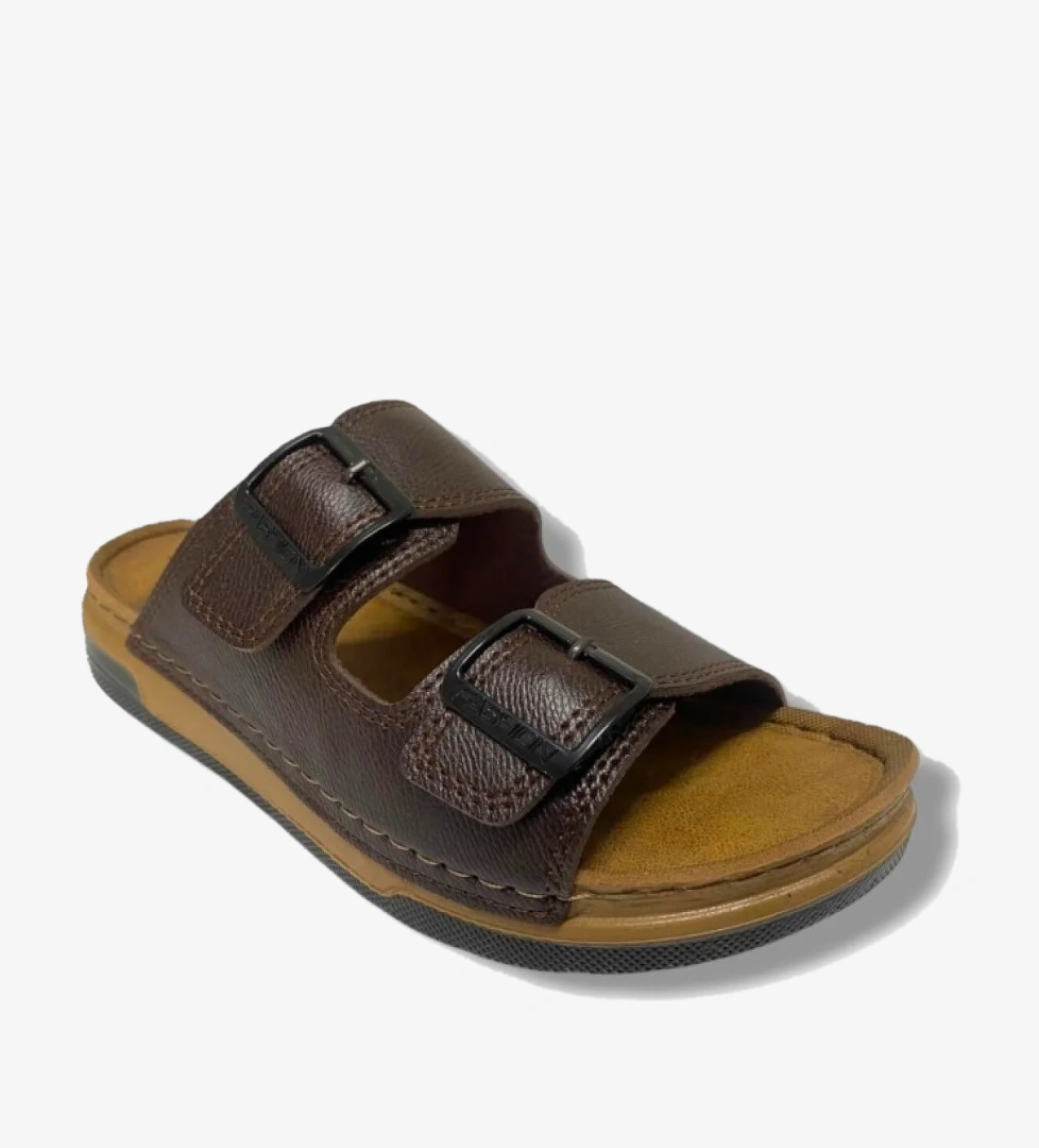 M253-0202-25 Deri Anatomik Soft Çift Bant Erkek Terlik