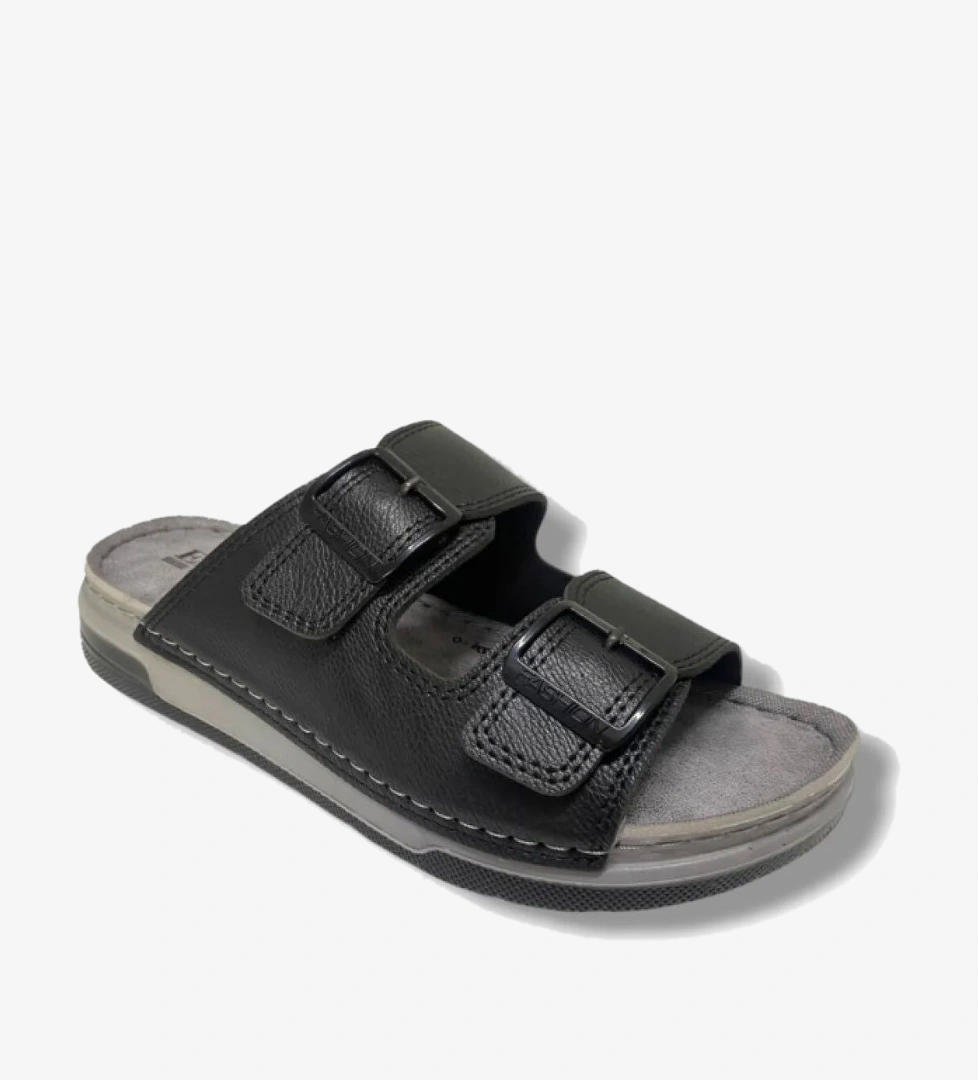 M253-0202-25 Deri Anatomik Soft Çift Bant Erkek Terlik