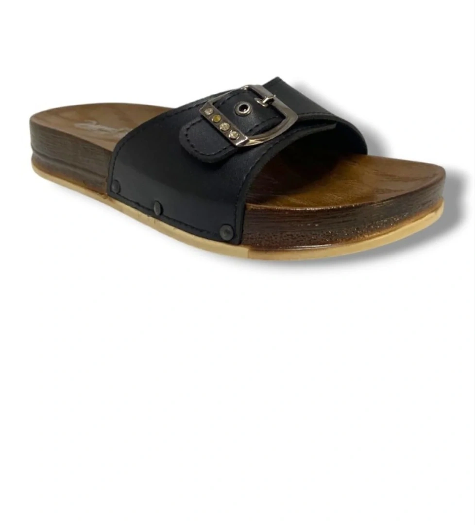 Parmi̇ Parmi̇ Siyah Parmi 21501-25 Deri Anatomik Tek Bant Kadın Terlik Sandalet & Terlik | Flo Siyah - 1. görsel
