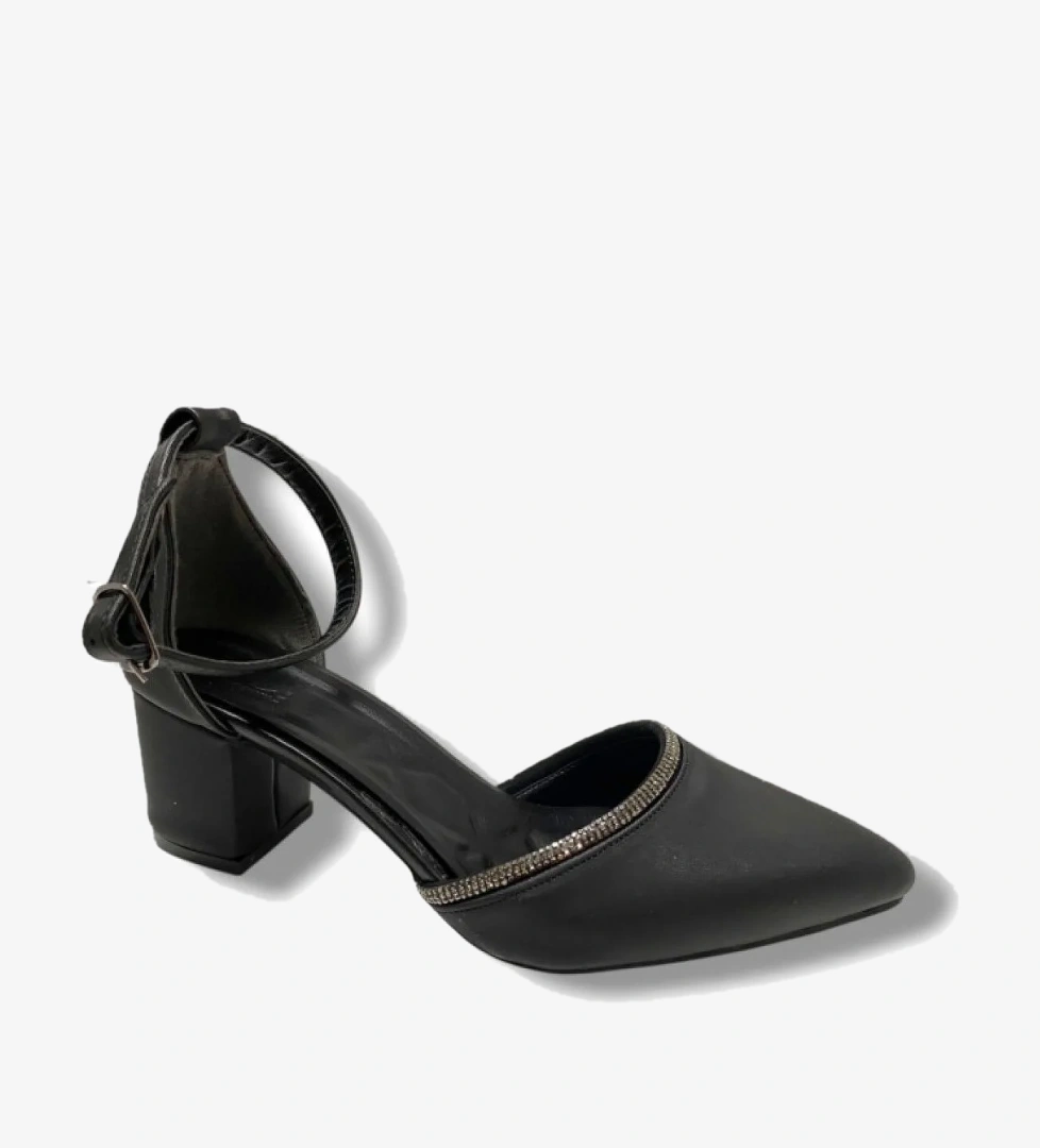 105-25 Saten Ağzı Taşlı Kalın Topuk Kadın Ayakkabı