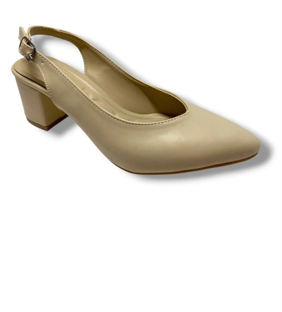 111-25 Deri Sivri Burun Kalın Topuk Kadın Ayakkabı