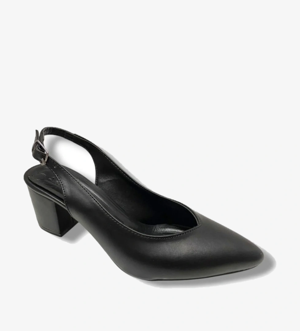 111-25 Deri Sivri Burun Kalın Topuk Kadın Ayakkabı - Görsel 1