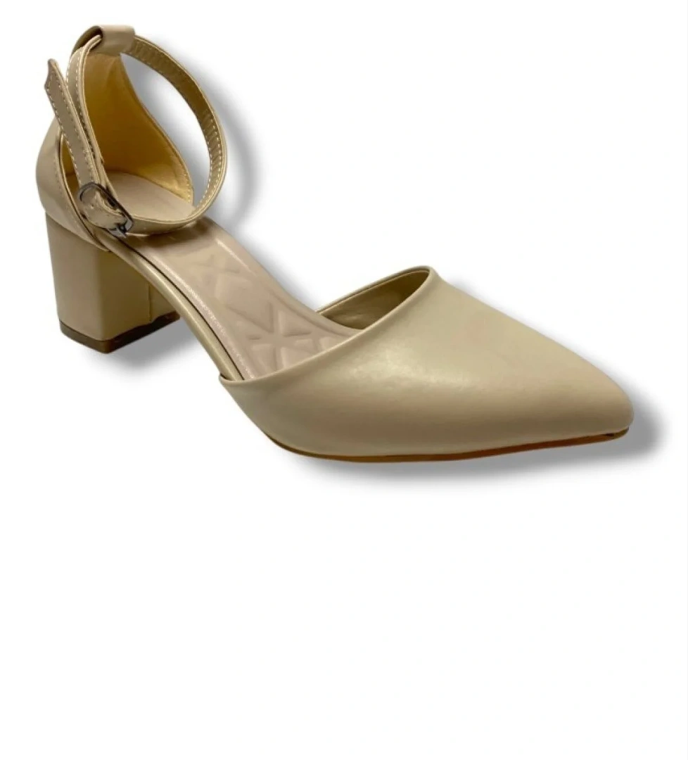 104-25 Deri Yanları Açık Kalın Topuk Kadın Ayakkab - Görsel 1