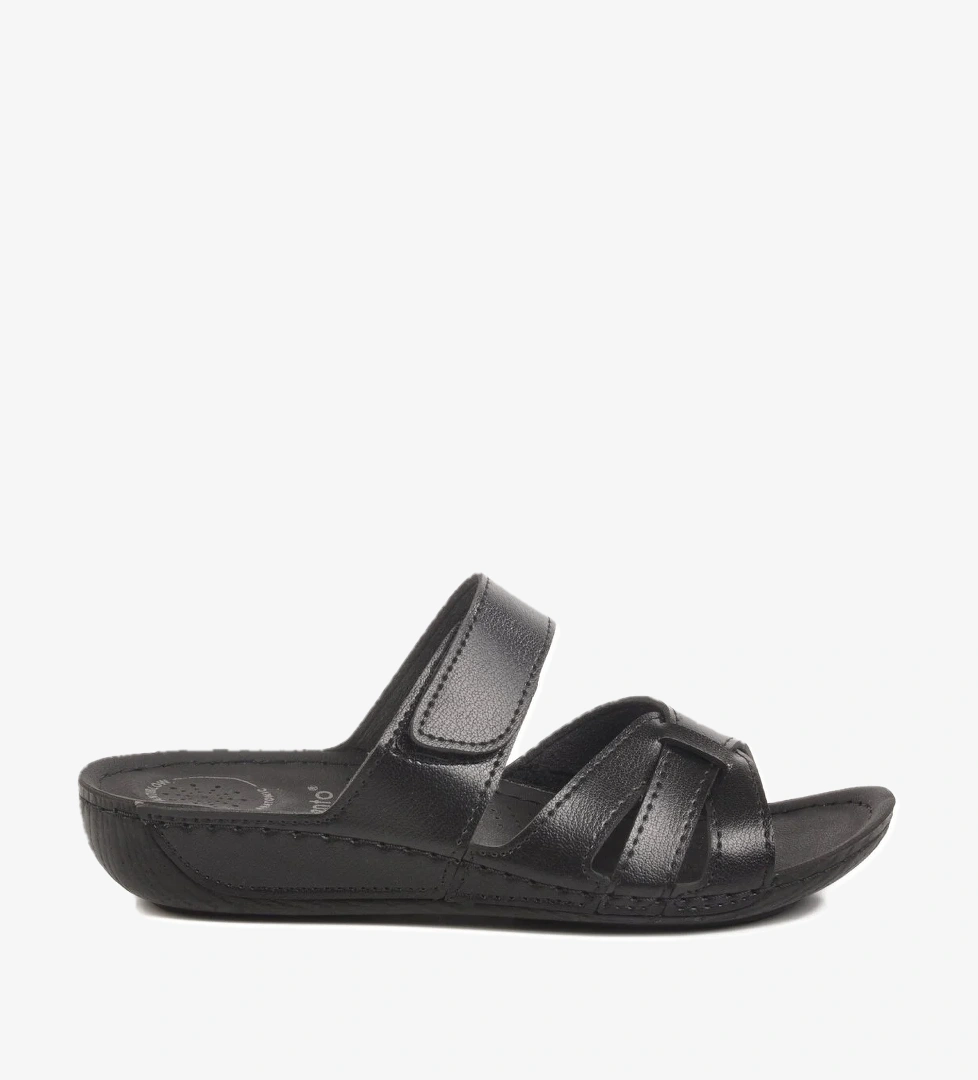 Aspor Siyah Cırtlı Anatomik Kadın Düz Terlik - Görsel 1