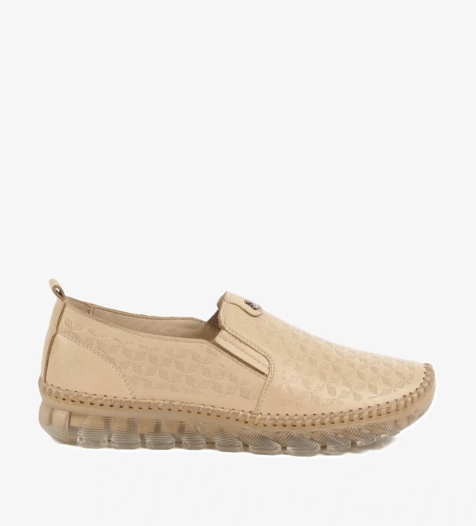 Bej Hakiki Deri Kadın Casual Ayakkabı