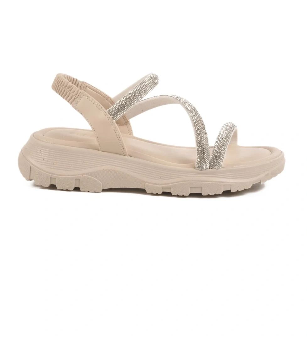 Aspor Krem Taşlı Kadın Düz Sandalet