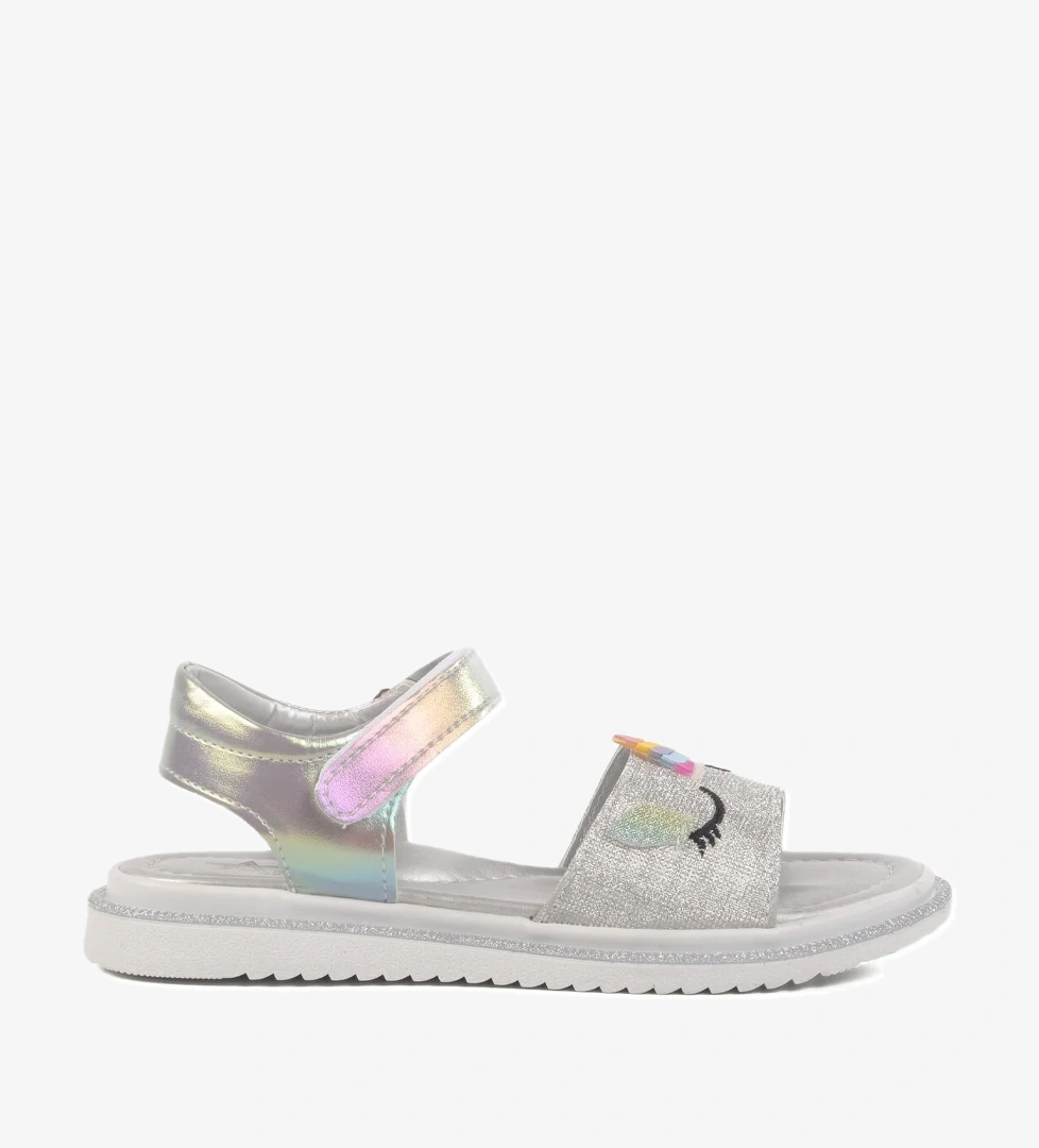 Aspor Gümüş Simli Cırtlı Ortopedik Kız Çocuk Düz Sandalet - Görsel 1