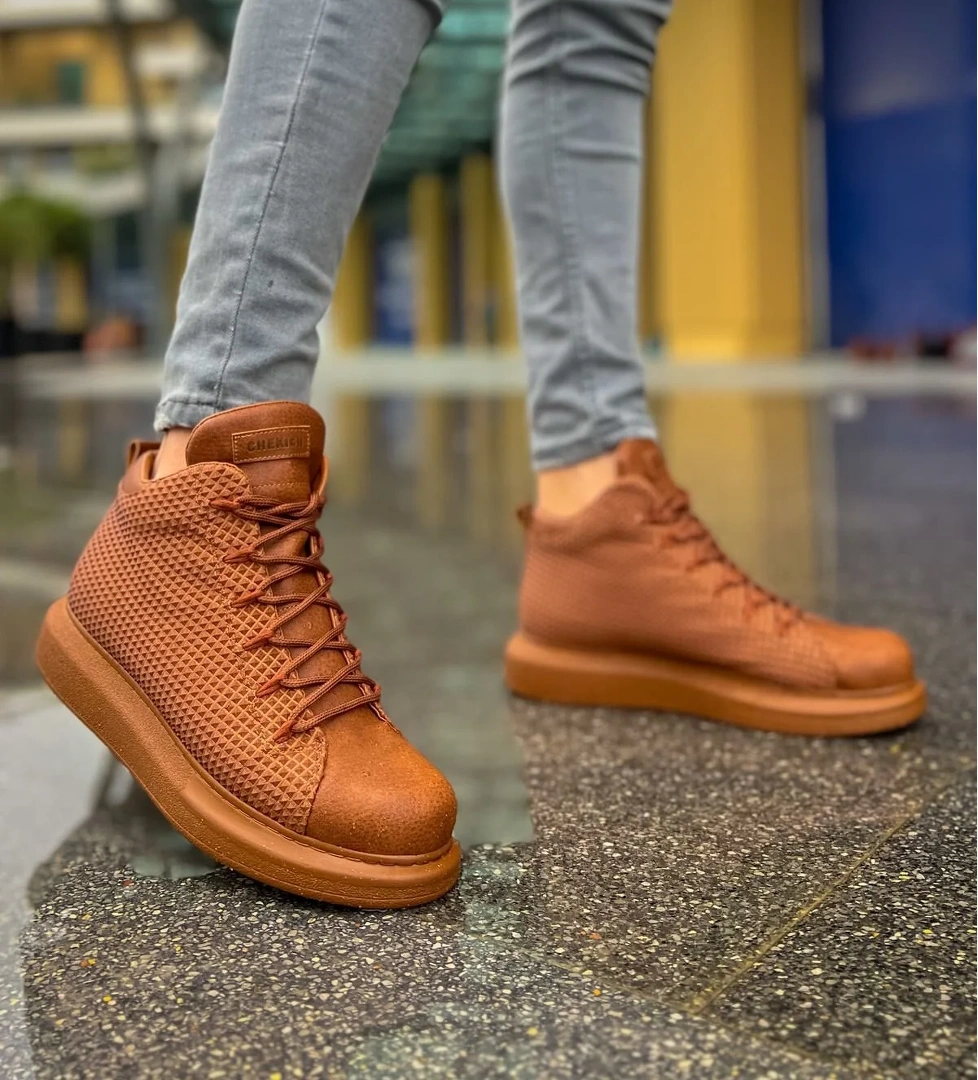 Pabucmarketi Bağcıklı Erkek Sneaker Bot Taba model görseli