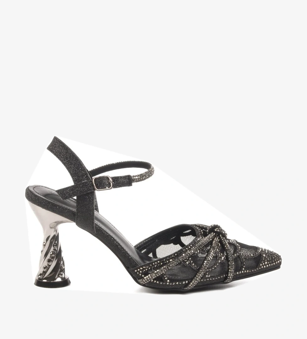 Siyah İnce Topuklu Taş İşlemeli Kadın Abiye Ayakkabı 25Y125-1 Z