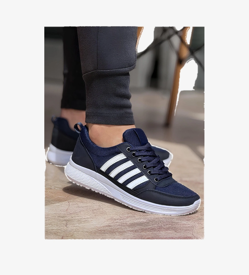 4 Çizgili Erkek Sneaker Ayakkabı Lacivert Beyaz