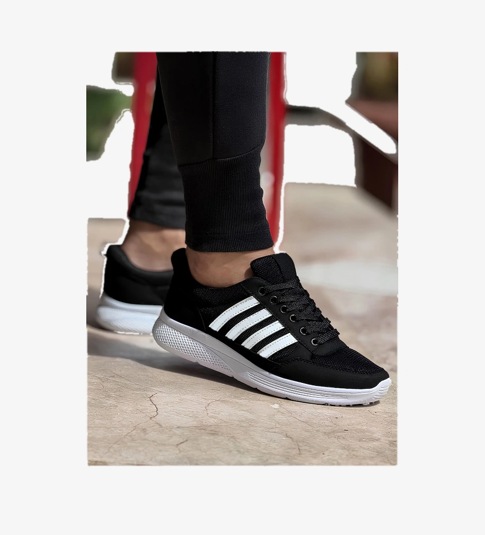 4 Çizgili Erkek Sneaker Ayakkabı Siyah Beyaz