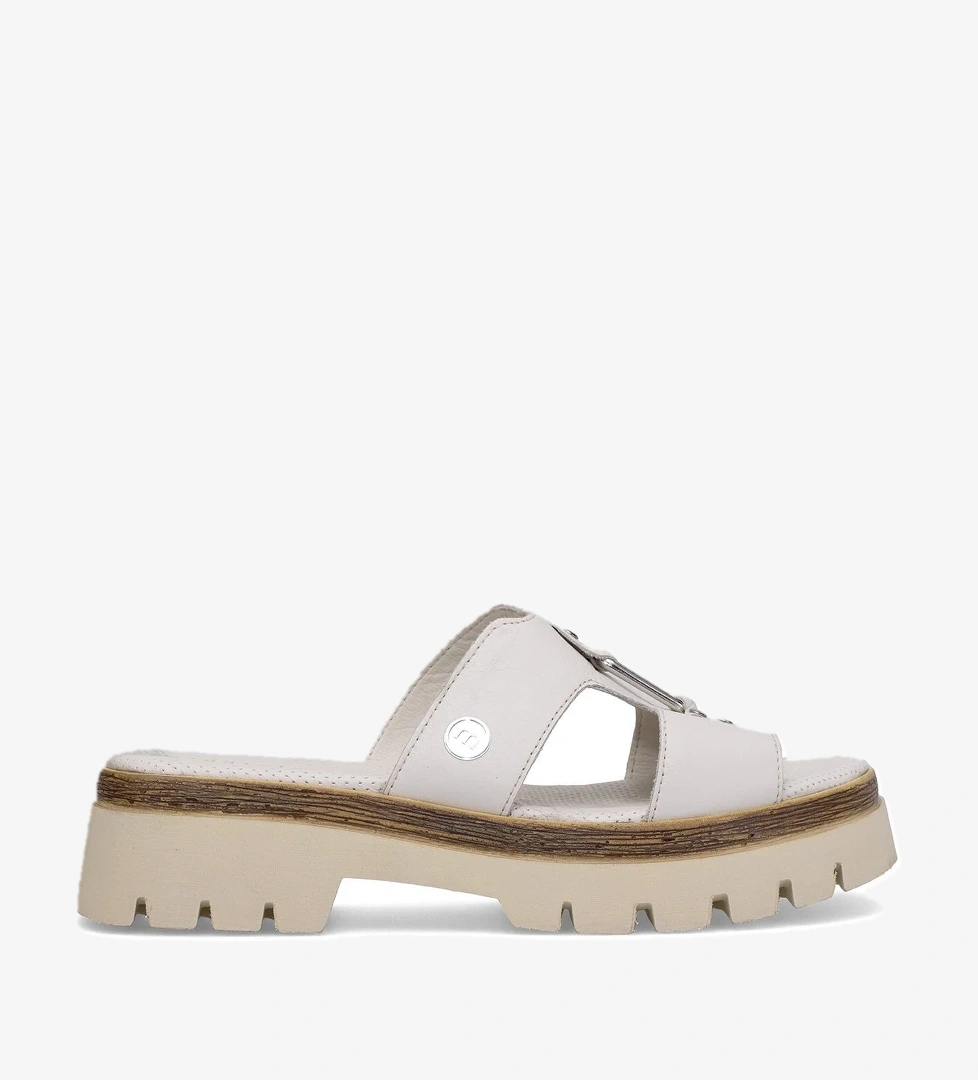 Mammamia D25yt-1655 Kadın Hakiki Deri Topuklu Terlik Siyah Krem model görseli