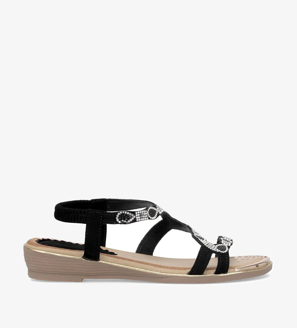 Guja 25y122-5 Kadın Taşlı Düz Sandalet Beyaz Siyah model görseli