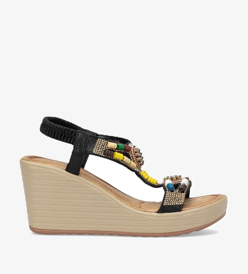 Guja 25Y155-1 Kadın Taşlı Dolgu Topuk Sandalet Siyah model görseli