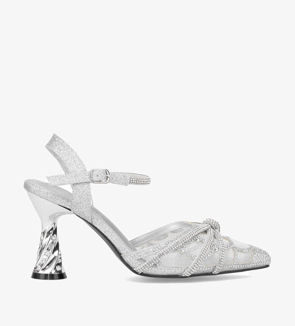 25Y125-1 Kadın Taşlı Abiye Ayakkabı Gümüş