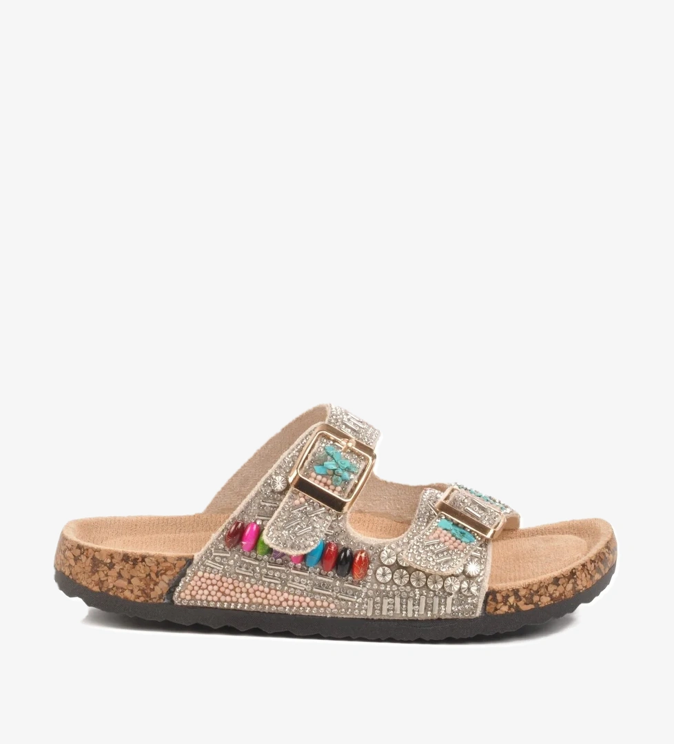 Gümüş Taş İşlemeli Kız Çocuk Terlik 25Y106-6 F