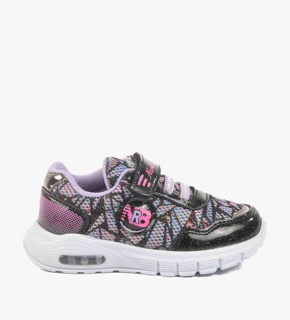 Siyah Lila Cırtlı Işıklı Kız Çocuk Spor Ayakkabı 336126 B