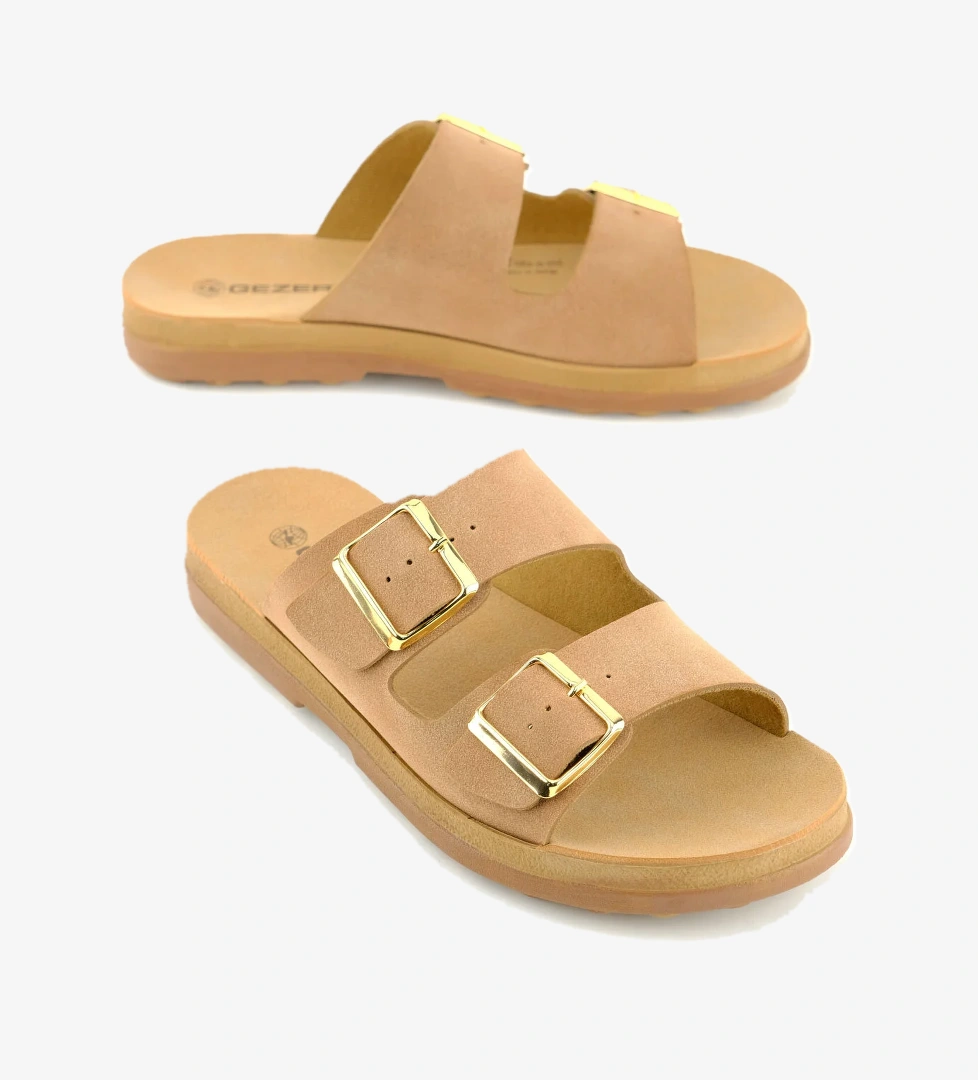 Kadın Yazlık Suni Deri İki Toka Ayarlanabilir Comfort Taban Günlük Terlik - Görsel 1