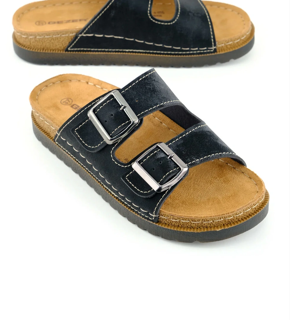 Kadın Yazlık Suni Deri İki Toka Ayarlanabilir Comfort Taban Günlük Terlik - Görsel 1