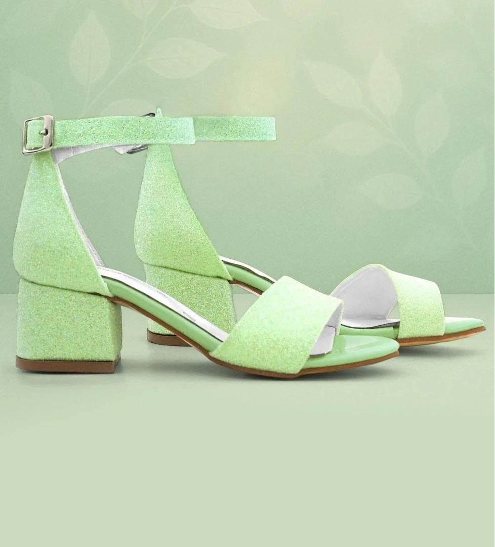 Hapshoe Kids Lilo Simli Yeşil Tek Bantlı Kız Çocuk Topuklu Abiye Ayakkabı model görseli